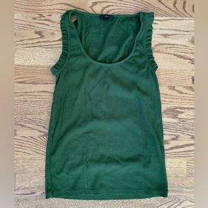 J Crew L9582 Vintage Green Tank Top Ruffle Sleeve Sz Small